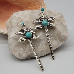 Anthropologie Jewelry Insect Dragonfly Silver Long Lightweight Earrings